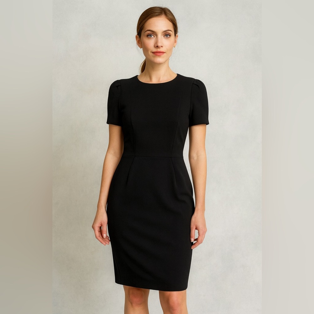 Calvin Klein Black Short-Sleeve Sheath Midi Dress